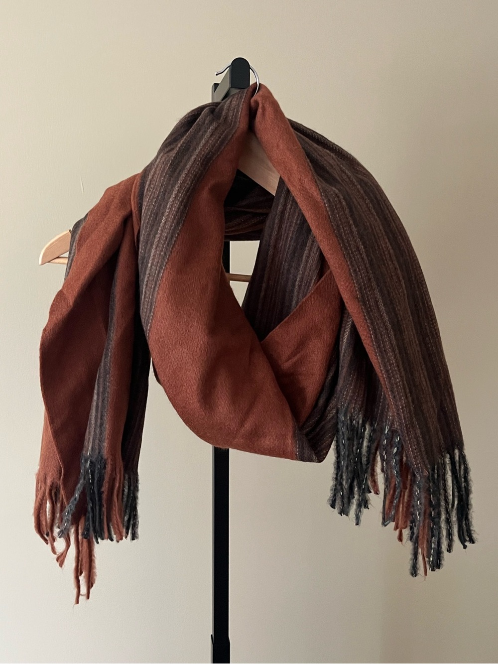 Brown & Rust Woven Fringe Scarf